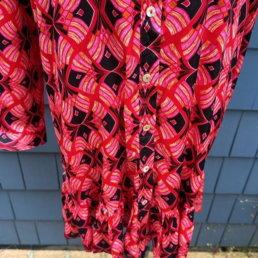 ❤️🩷❤️Elenza dress red pink black deco ruffle midi satin NWOT - Picture 4 of 13
